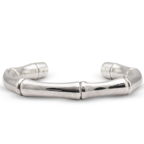 GUCCI STERLING SILVER HIGH BAMBOO OPEN BRACELET