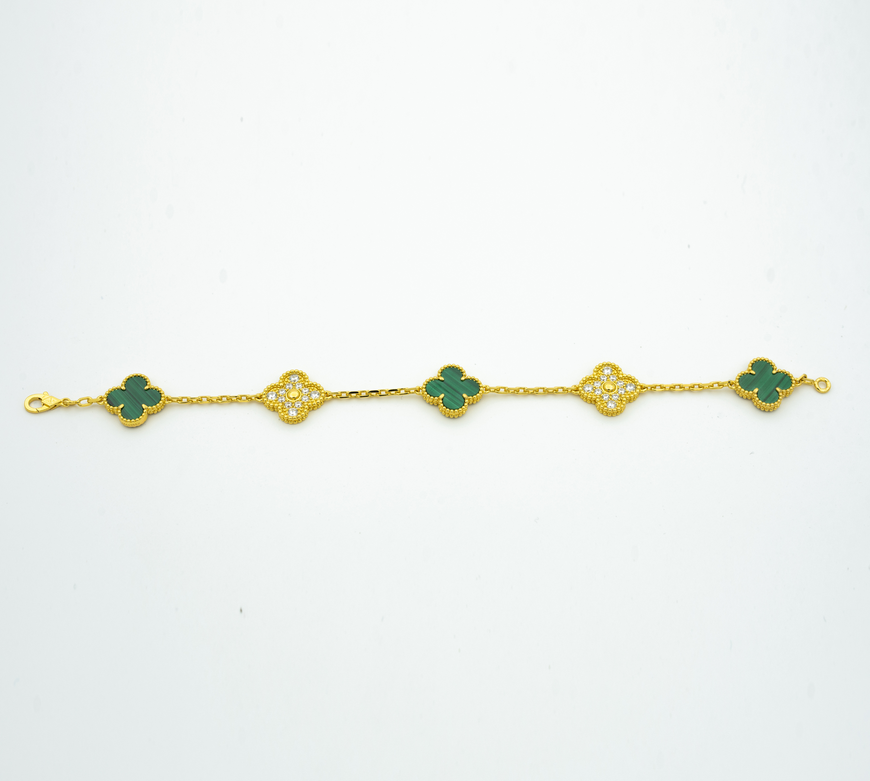 Van Cleef & Arpels CLOVER MALACHITE DIAMOND BRACELET 5 MOTIF