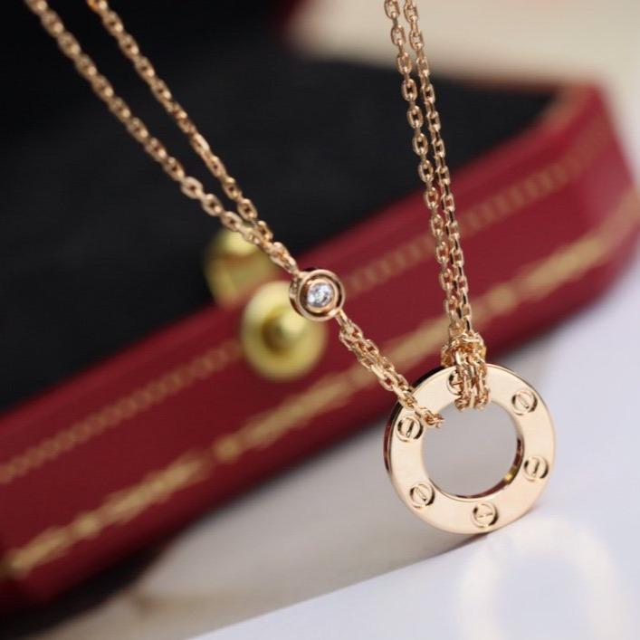 CARTIER LOVE NECKLACE ADJUSTABLE ROSE GOLD 2 DIAMOND