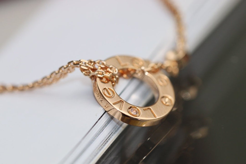 CARTIER LOVE NECKLACE ADJUSTABLE ROSE GOLD 2 DIAMOND