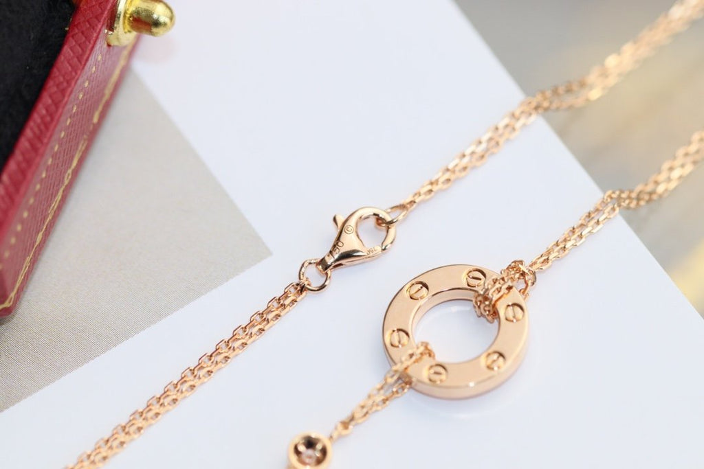 CARTIER LOVE NECKLACE ADJUSTABLE ROSE GOLD 2 DIAMOND