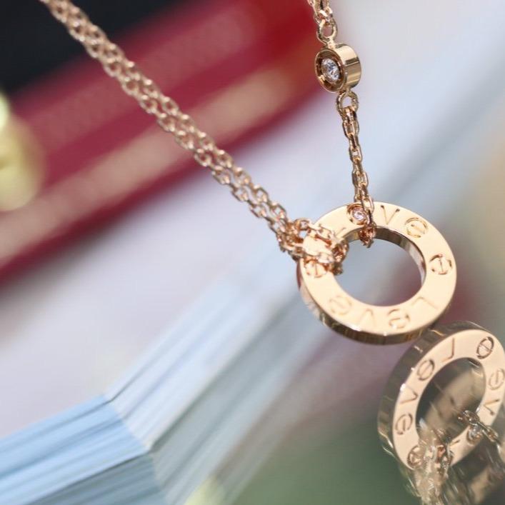 CARTIER LOVE NECKLACE ADJUSTABLE ROSE GOLD 2 DIAMOND