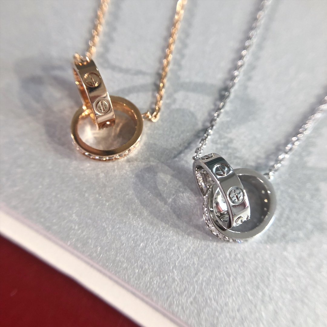 CARTIER LOVE NECKLACE ROSE GOLD AND SILVER DIAMOND