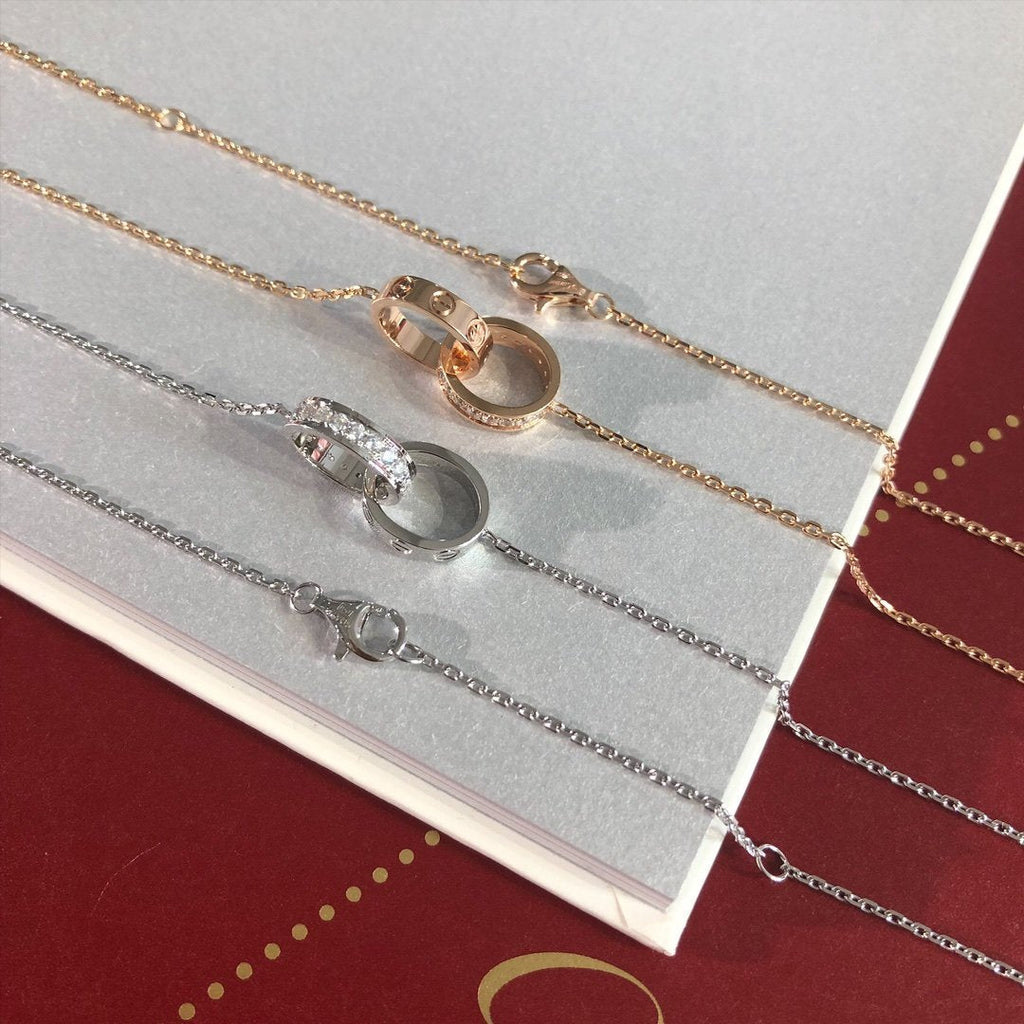 CARTIER LOVE NECKLACE ROSE GOLD AND SILVER DIAMOND