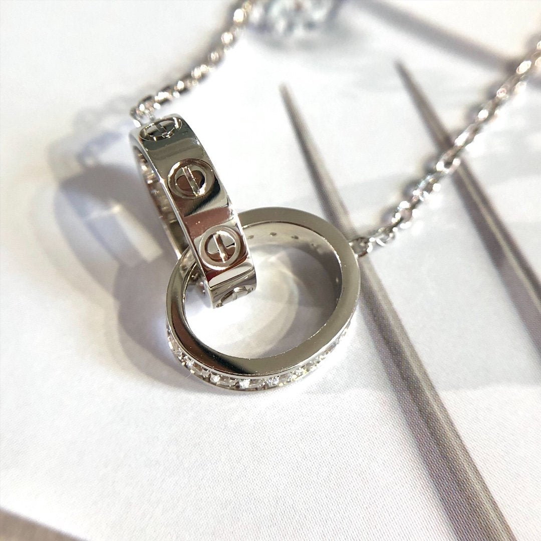 CARTIER LOVE NECKLACE ROSE GOLD AND SILVER DIAMOND