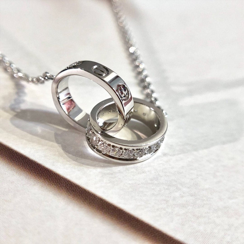 CARTIER LOVE NECKLACE ROSE GOLD AND SILVER DIAMOND