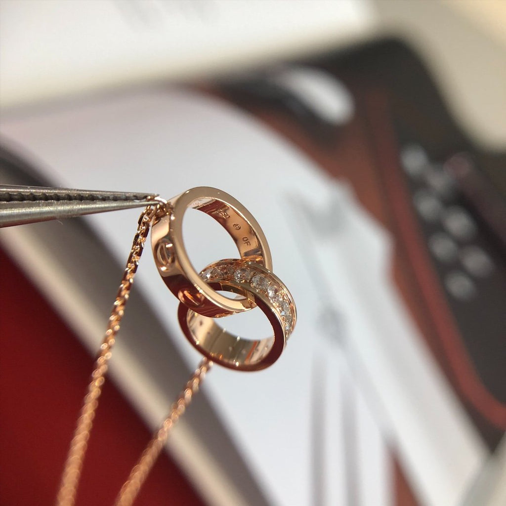 CARTIER LOVE NECKLACE ROSE GOLD AND SILVER DIAMOND
