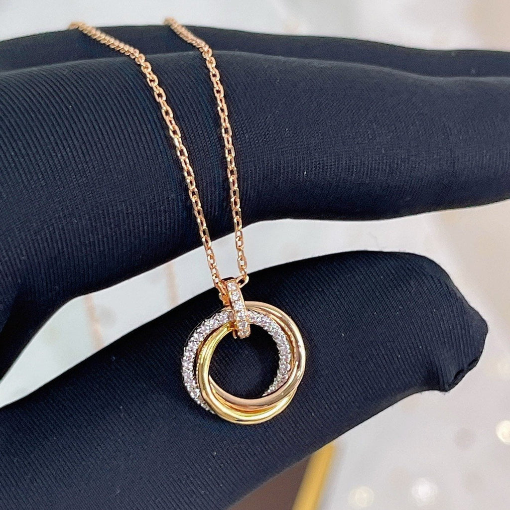 CARTIER TRINITY NECKLACE SILVER GOLD PINK GOLD DIAMONDS