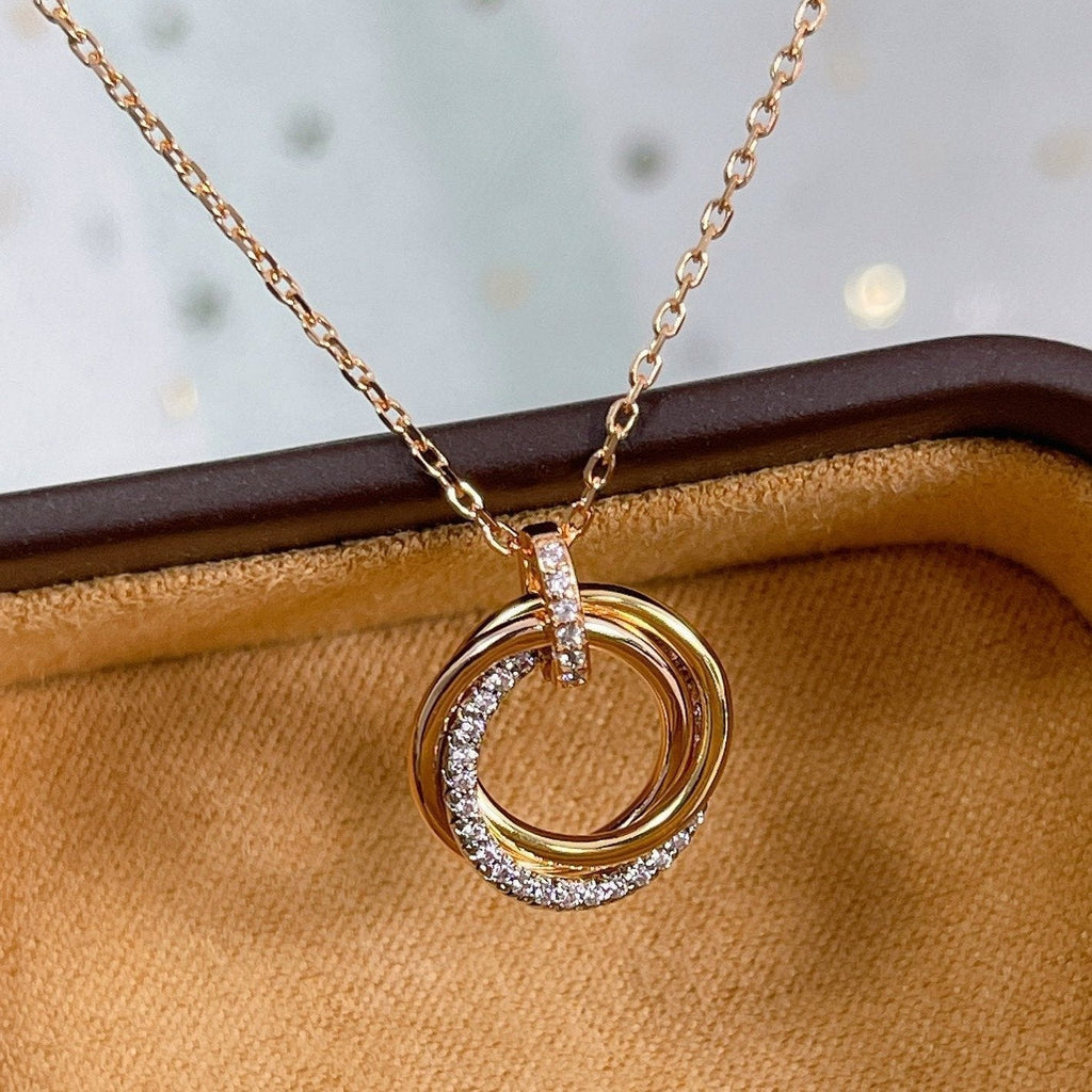 CARTIER TRINITY NECKLACE SILVER GOLD PINK GOLD DIAMONDS