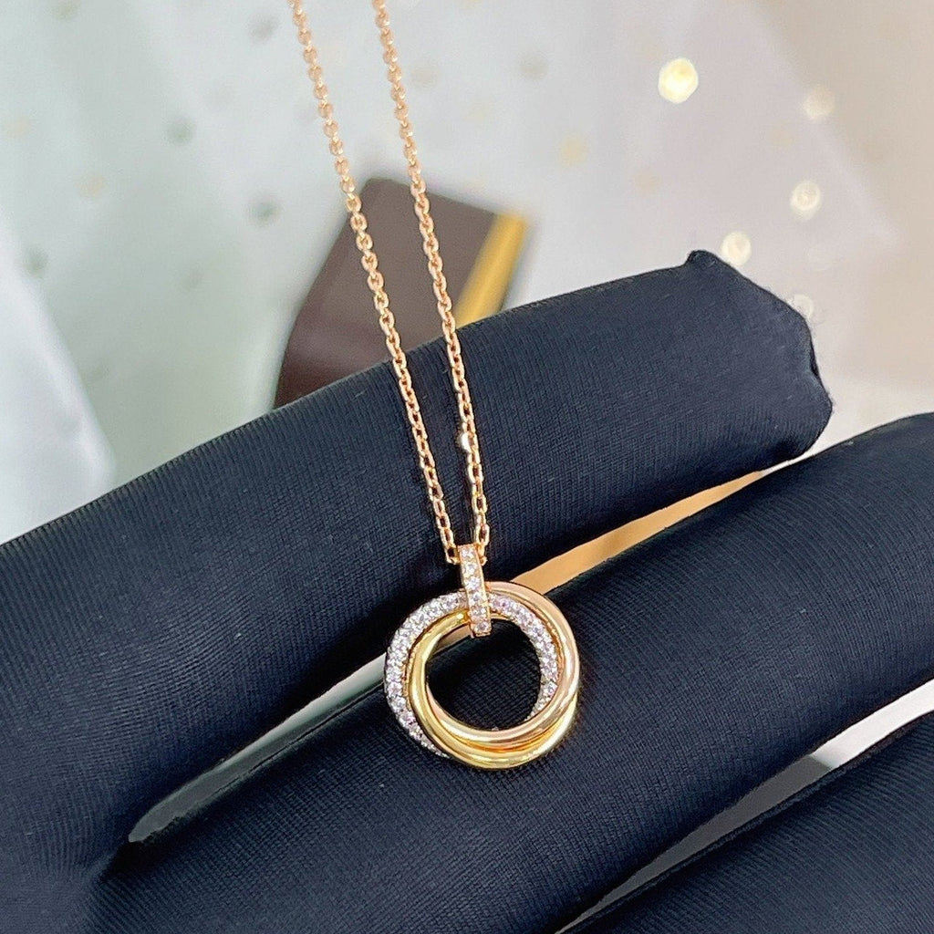 CARTIER TRINITY NECKLACE SILVER GOLD PINK GOLD DIAMONDS