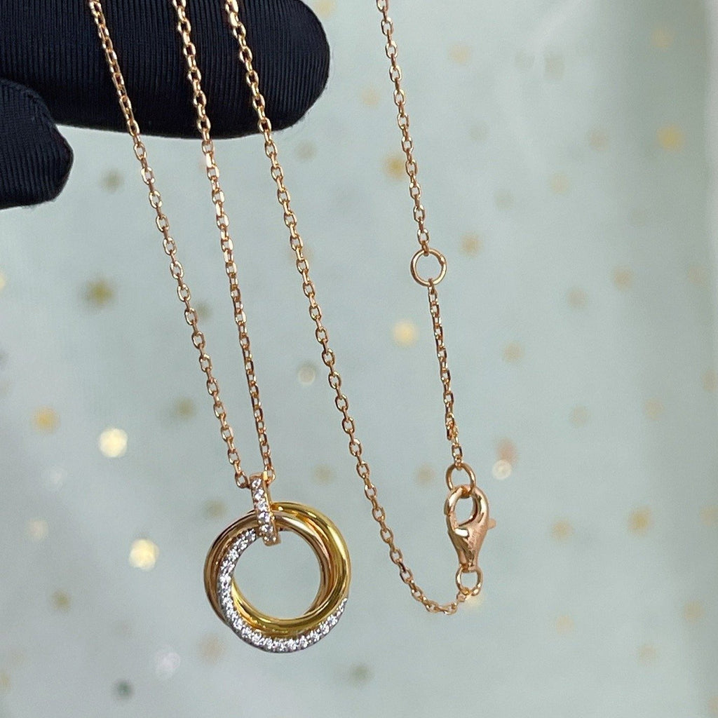 CARTIER TRINITY NECKLACE SILVER GOLD PINK GOLD DIAMONDS