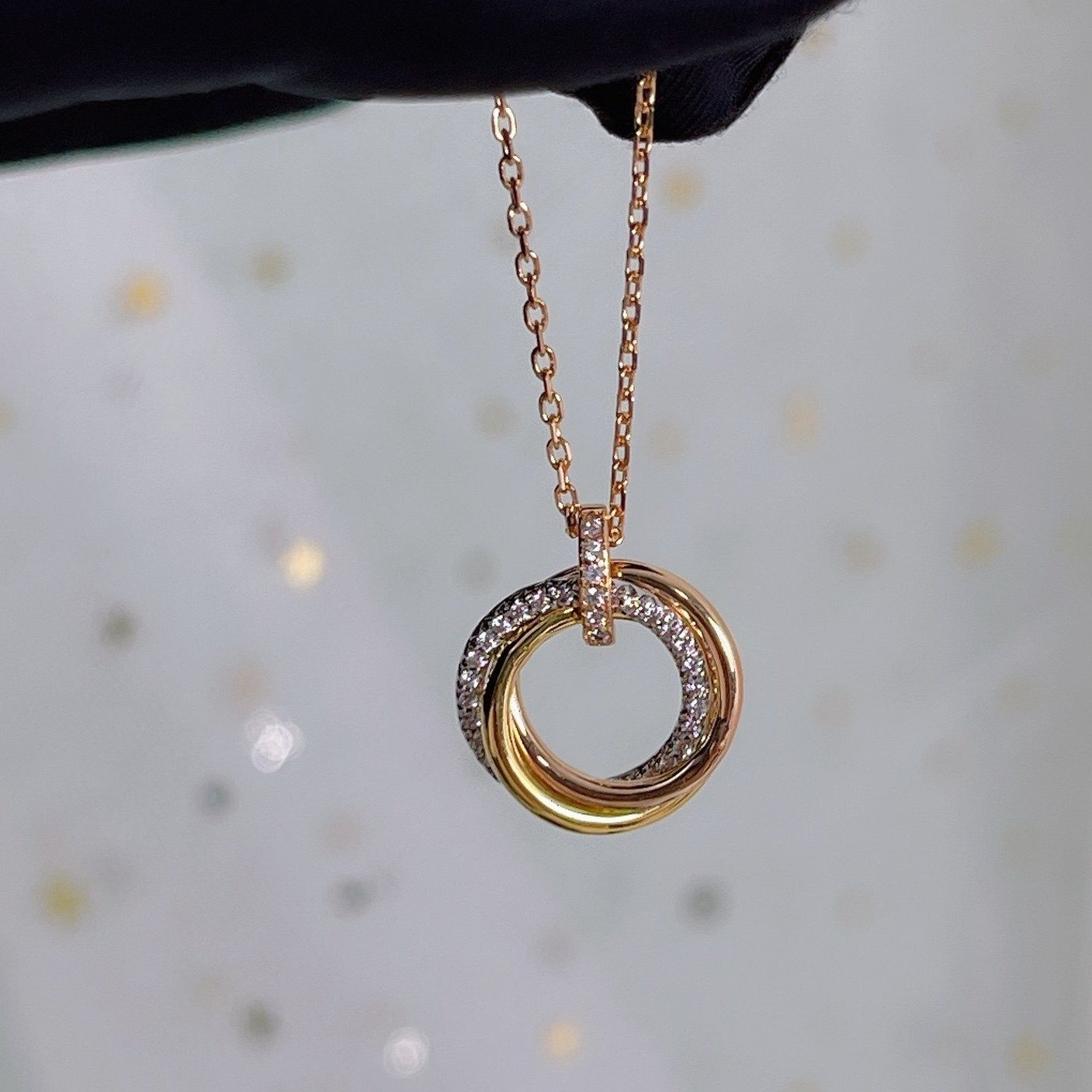 CARTIER TRINITY NECKLACE SILVER GOLD PINK GOLD DIAMONDS