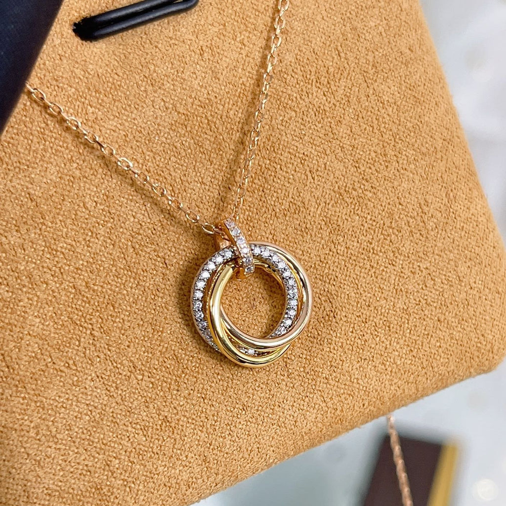 CARTIER TRINITY NECKLACE SILVER GOLD PINK GOLD DIAMONDS