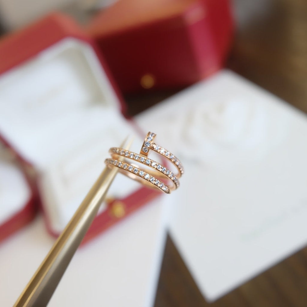 CARTIER JUSTE RING 1.8MM PINK GOLD DOUBLE ROW DIAMONDS