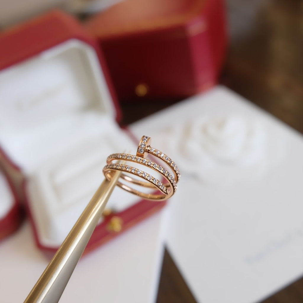CARTIER JUSTE RING 1.8MM PINK GOLD DOUBLE ROW DIAMONDS
