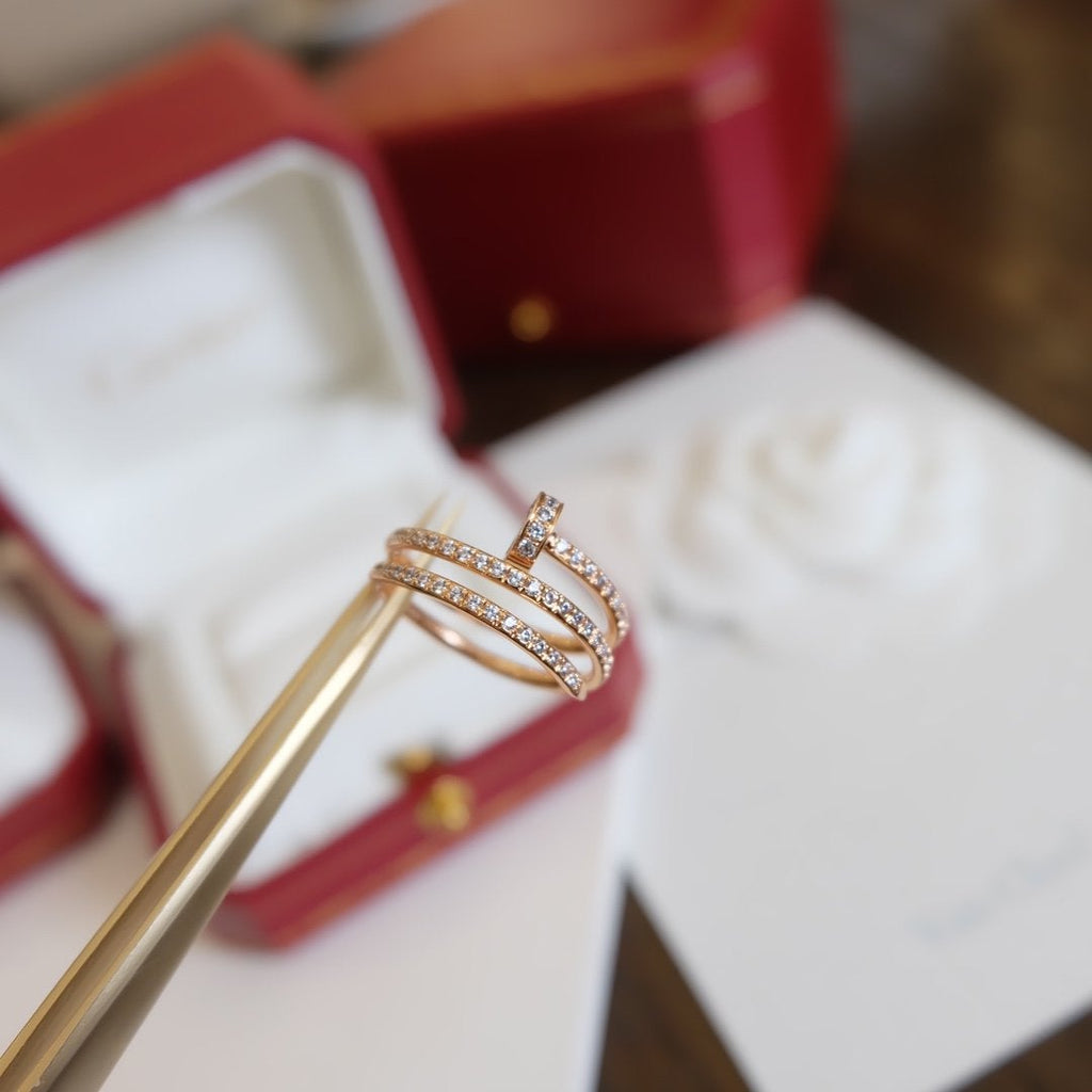 CARTIER JUSTE RING 1.8MM PINK GOLD DOUBLE ROW DIAMONDS