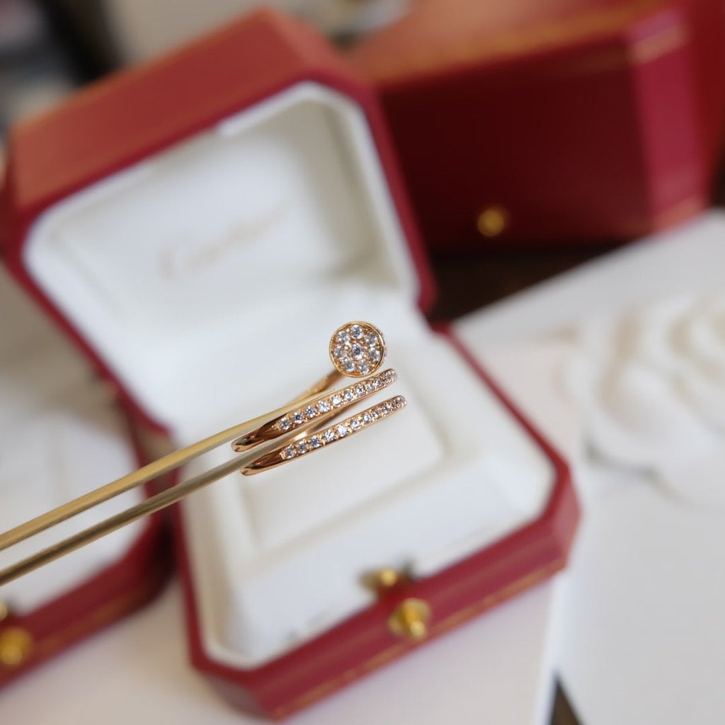 CARTIER JUSTE RING 1.8MM PINK GOLD DOUBLE ROW DIAMONDS
