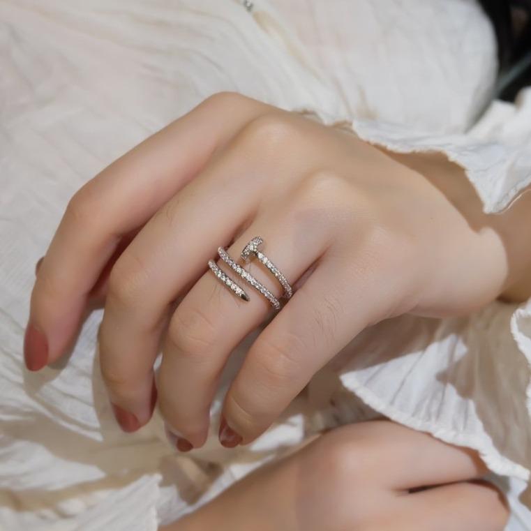CARTIER JUSTE RING 1.8MM SILVER DOUBLE ROW DIAMONDS