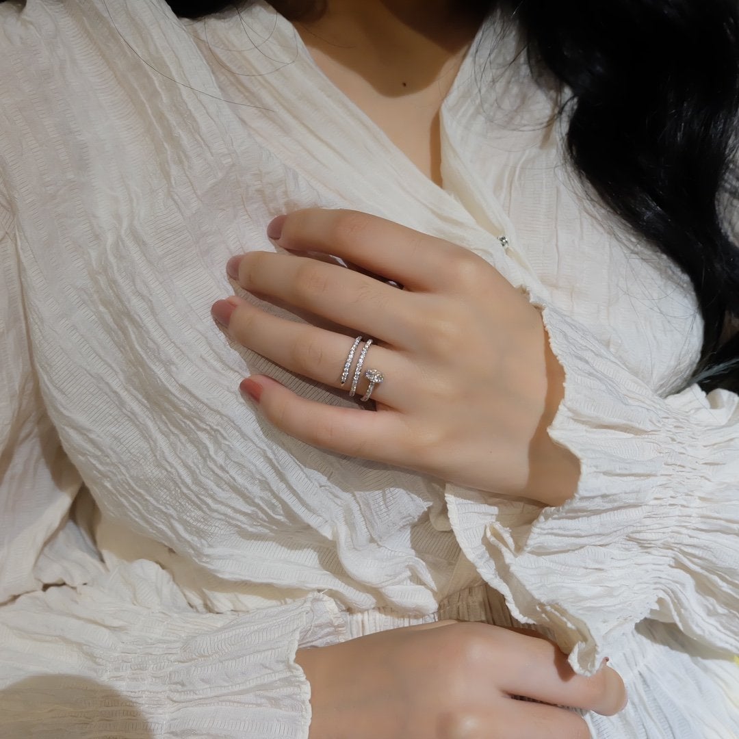 CARTIER JUSTE RING 1.8MM SILVER DOUBLE ROW DIAMONDS