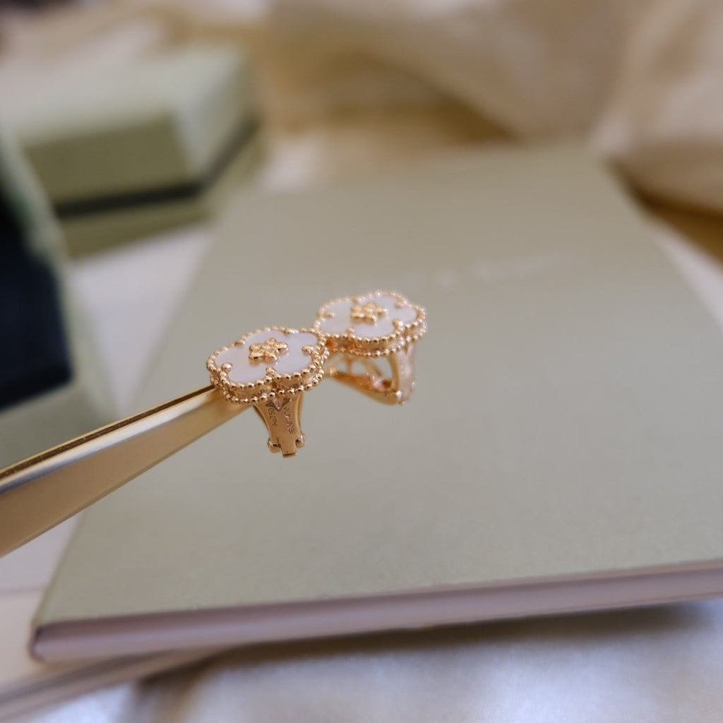 Van Cleef & Arpels LUCKY PINK GOLD WHITE MOP EARRINGS