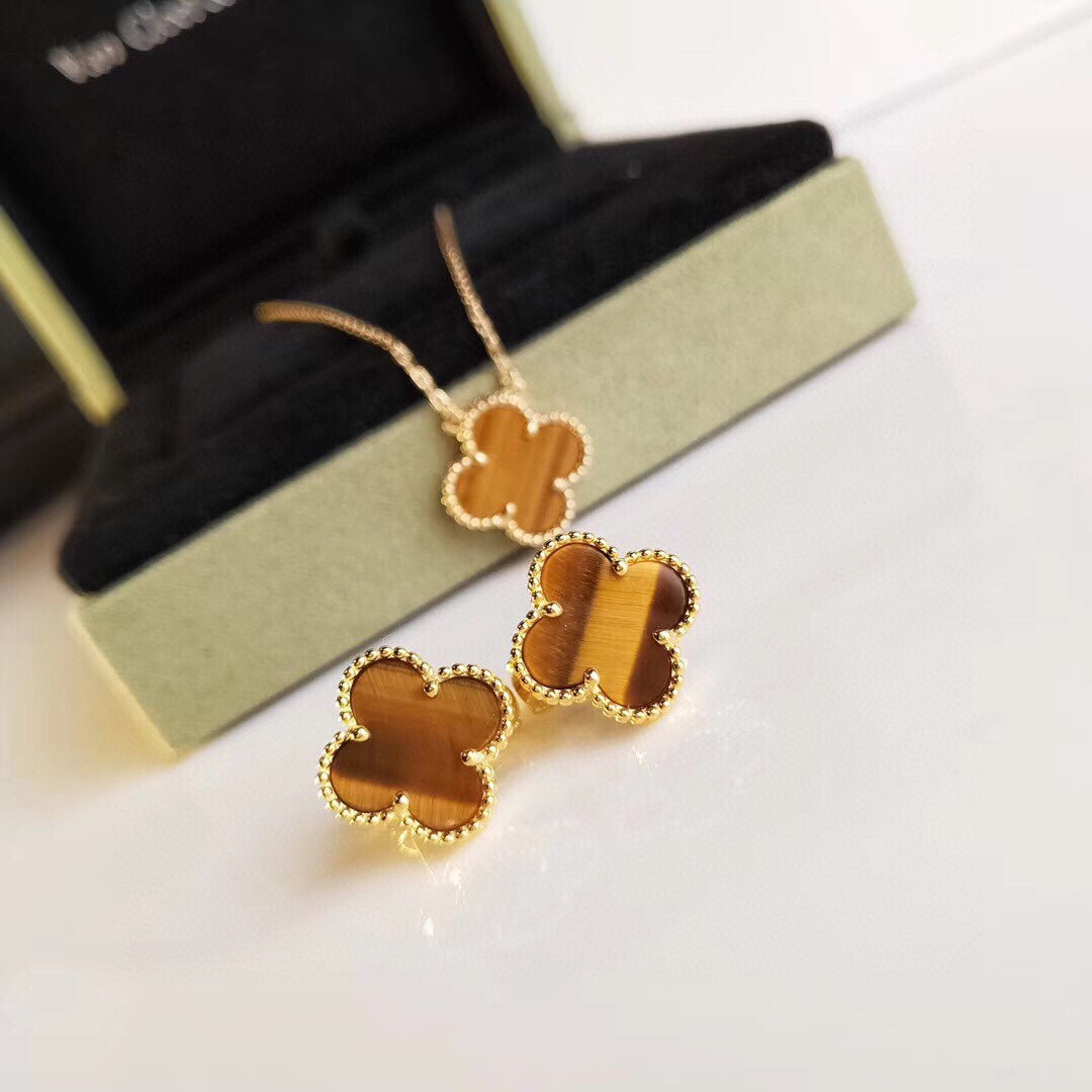 Van Cleef & Arpels CLOVER TIGER EYE EARRINGS