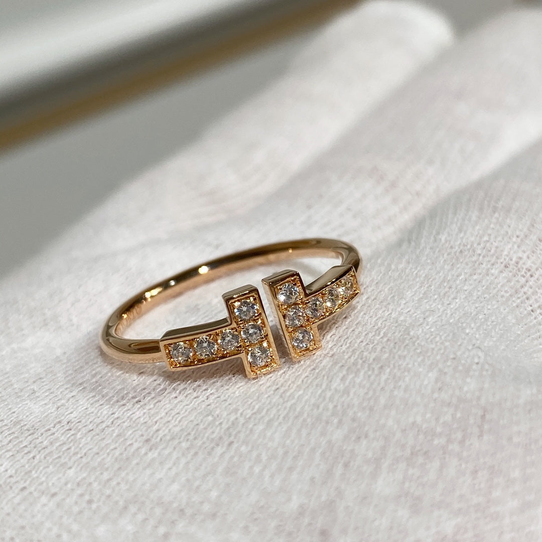 TIFFANY T WIRE RING FULL DIAMOND PINK GOLD