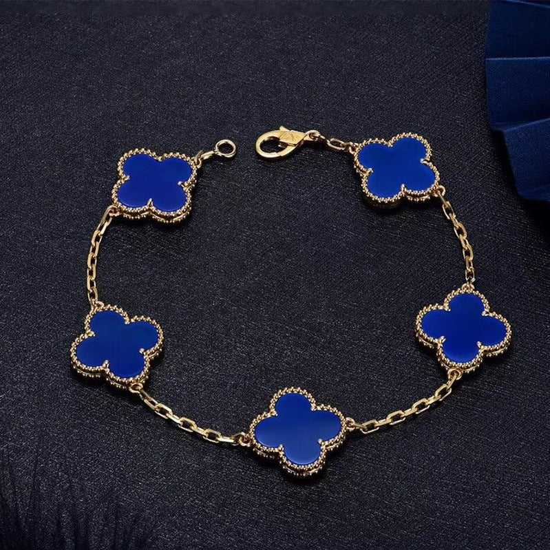Van Cleef & Arpels CLOVER BRACELET 5 MOTIFS BLUE AGATE