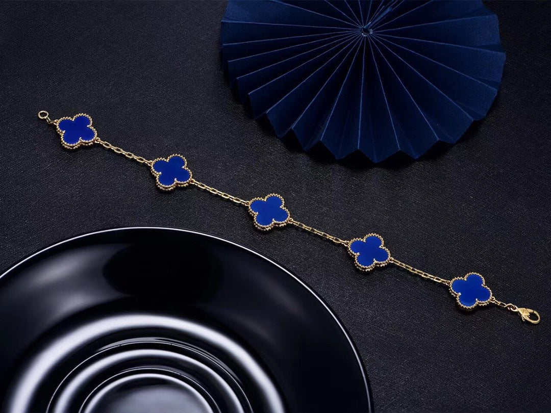 Van Cleef & Arpels CLOVER BRACELET 5 MOTIFS BLUE AGATE