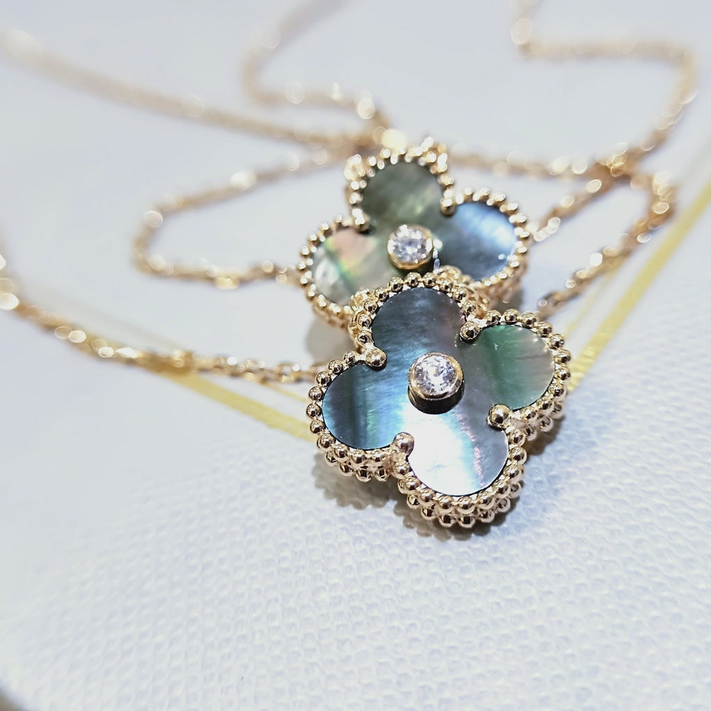 Van Cleef & Arpels CLOVER GOLD DARK MOP CLOVER NECKLACE