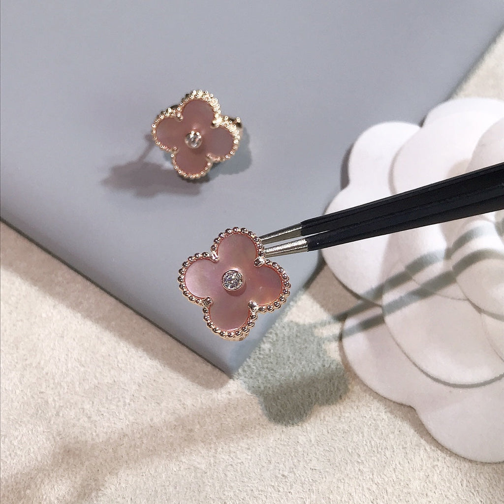 Van Cleef & Arpels CLOVER PINK GOLD MOP EARRINGS