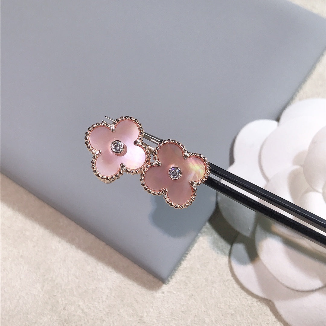 Van Cleef & Arpels CLOVER GOLD PINK MOP EARRINGS