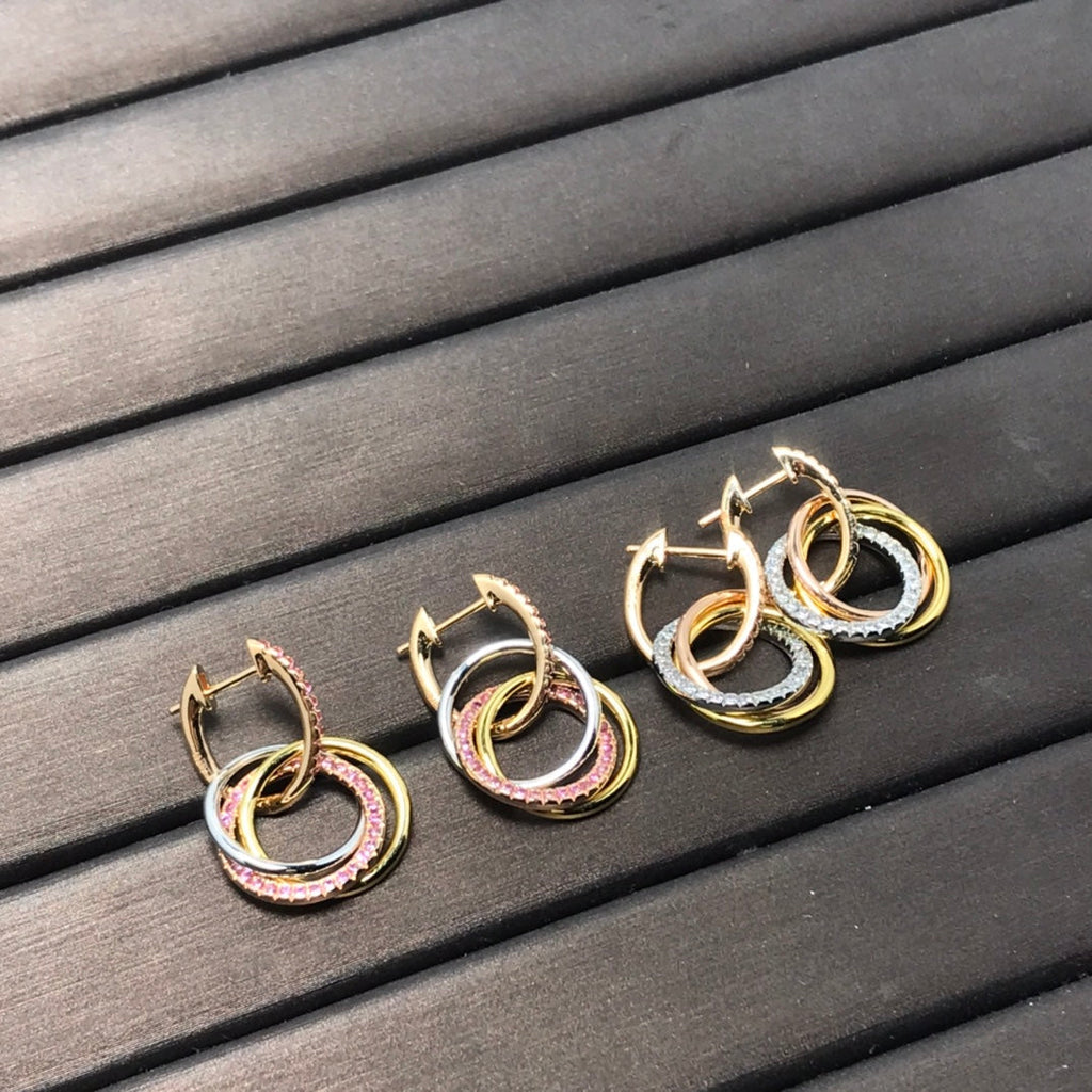 CARTIER TRINITY EARRINGS GOLD DIAMOND