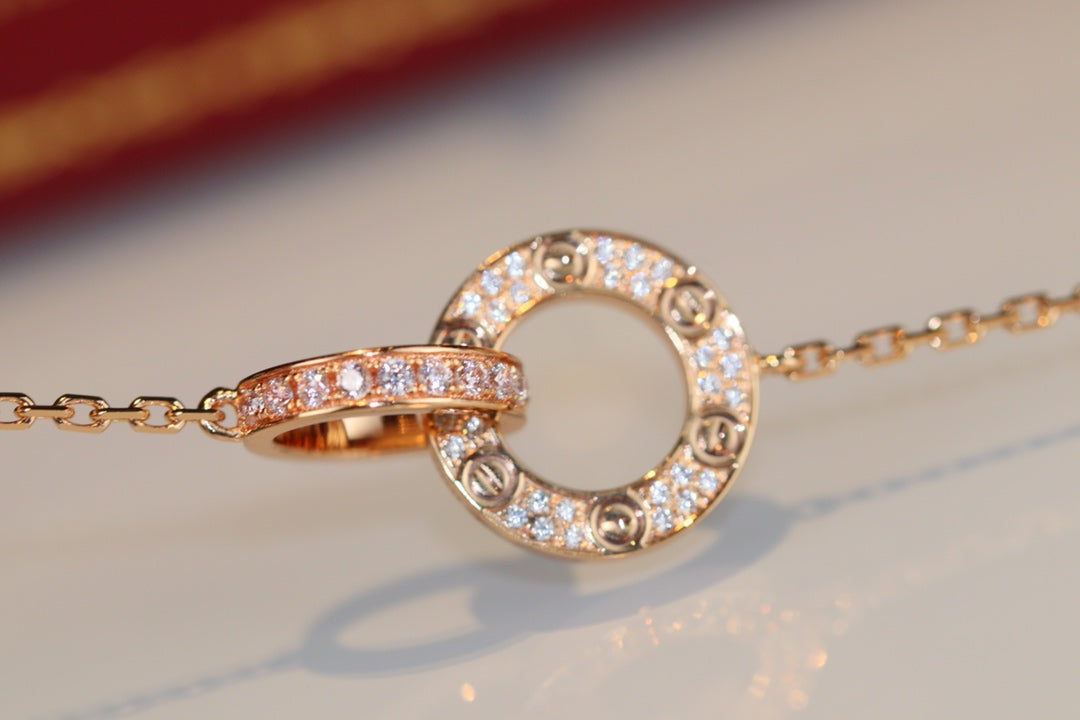 CARTIER LOVE DOUBLE RING DIAMOND NECKLACE