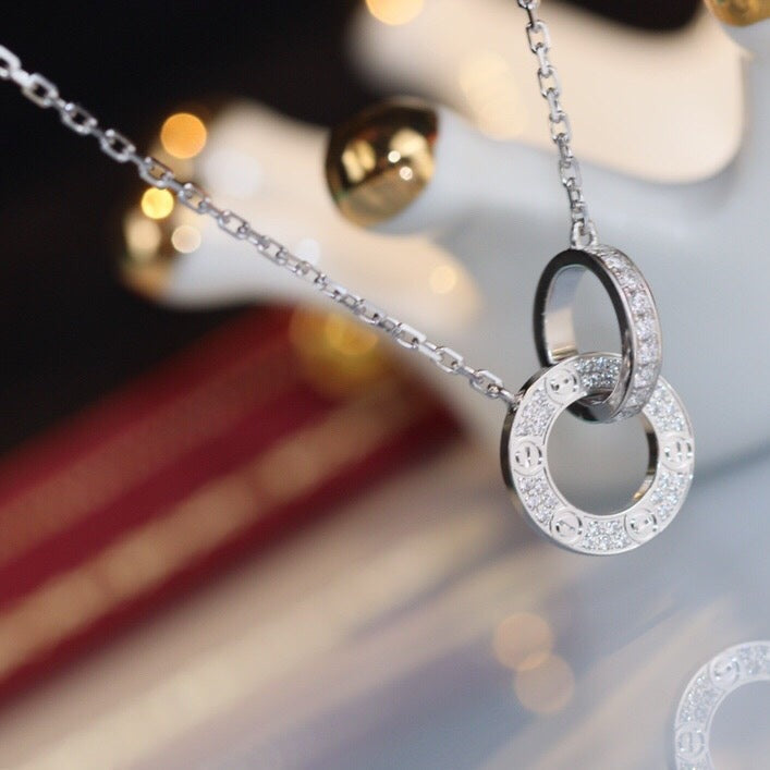 CARTIER LOVE DOUBLE RING DIAMOND NECKLACE