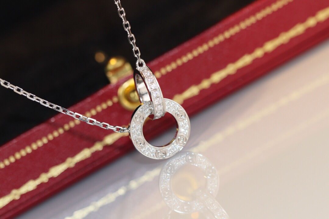 CARTIER LOVE DOUBLE RING DIAMOND NECKLACE