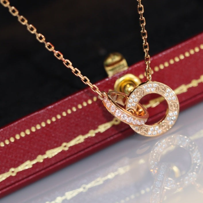 CARTIER LOVE DOUBLE RING DIAMOND NECKLACE