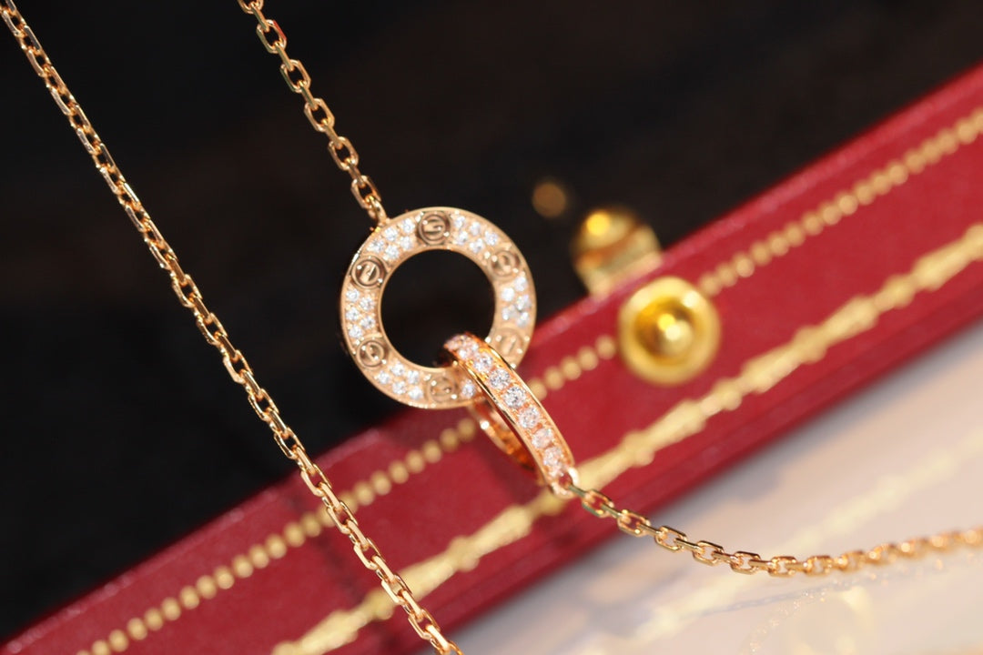 CARTIER LOVE DOUBLE RING DIAMOND NECKLACE
