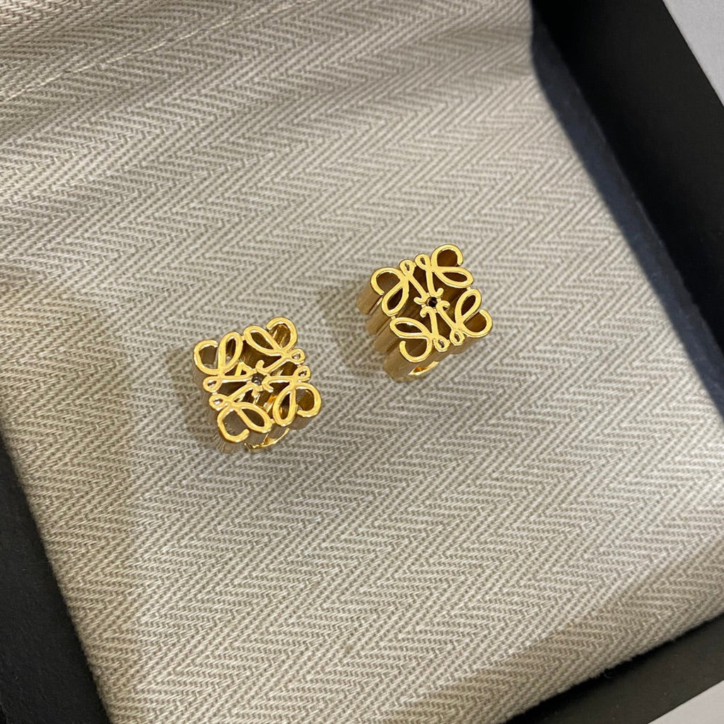LOEWE ANAGRAM GOLD STUD EARRINGS