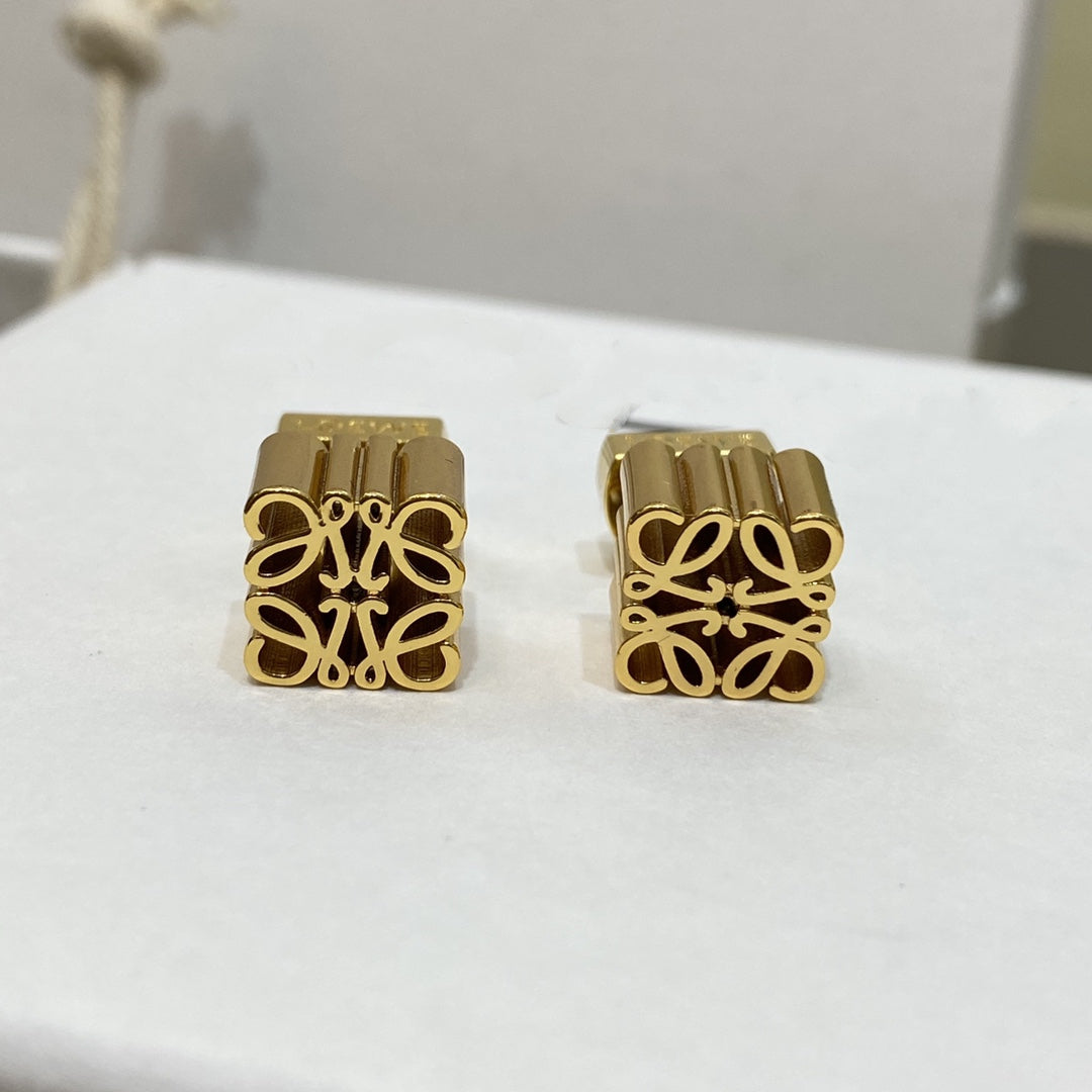 LOEWE ANAGRAM GOLD STUD EARRINGS