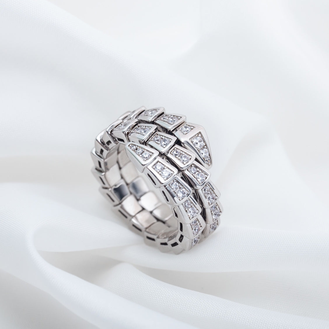 Bvlgari SERPENTI RING SILVER DIAMOND DOUBLE ROW