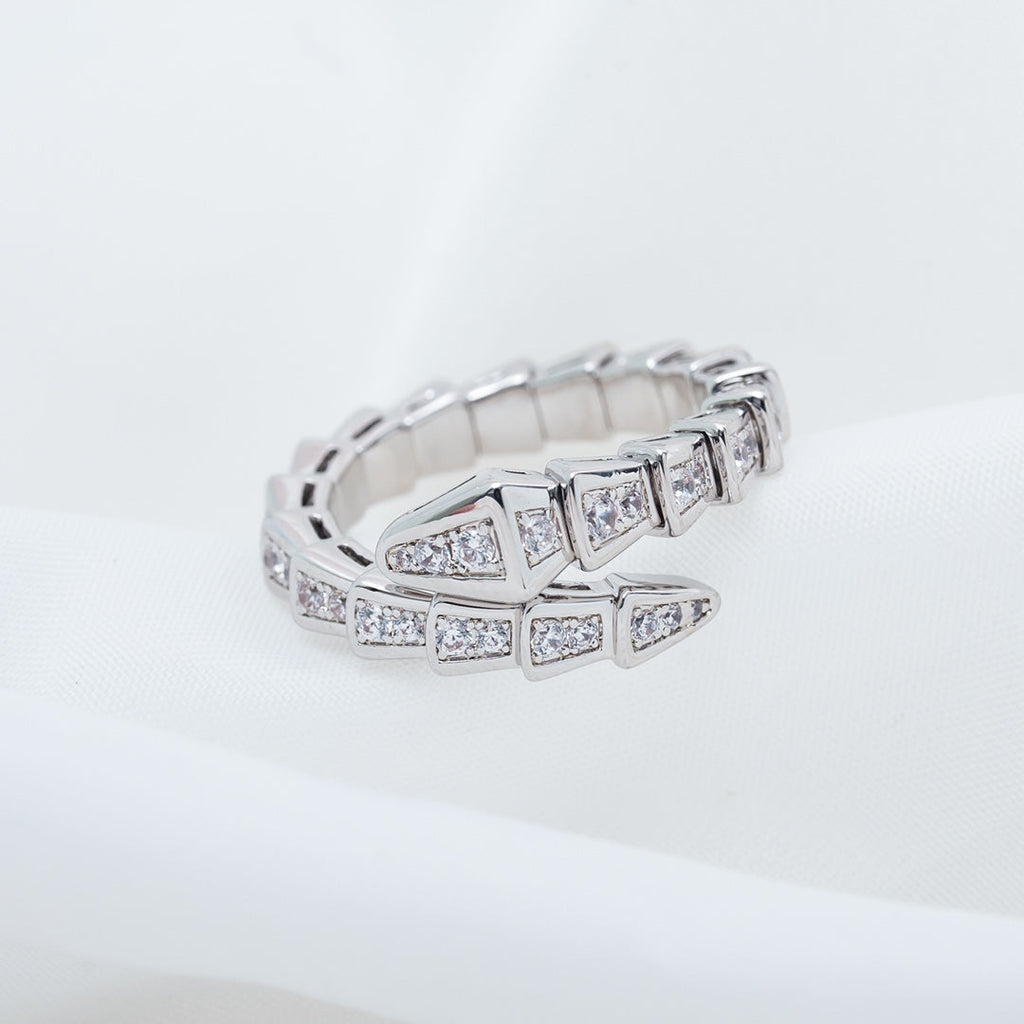 Bvlgari SERPENTI RING SILVER DIAMOND PAVED 4MM