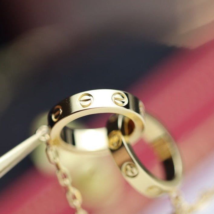 CARTIER LOVE NECKLACE DOUBLE RING GOLD