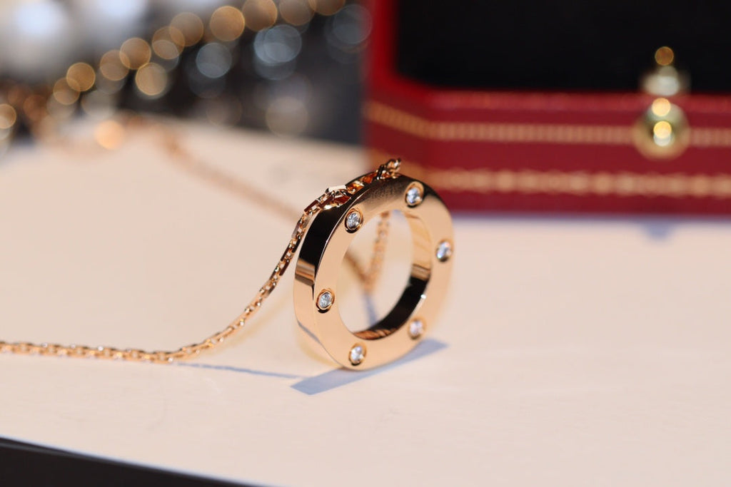 CARTIER LOVE NECKLACE 16MM 6 DIAMONDS PINK GOLD