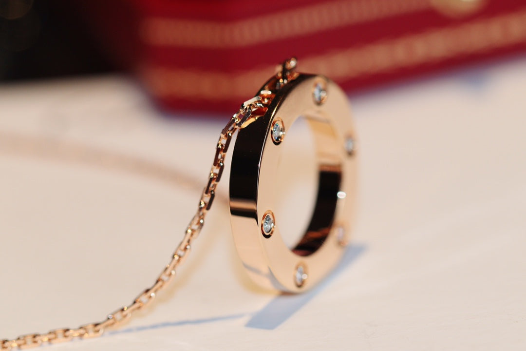 CARTIER LOVE NECKLACE 16MM 6 DIAMONDS PINK GOLD