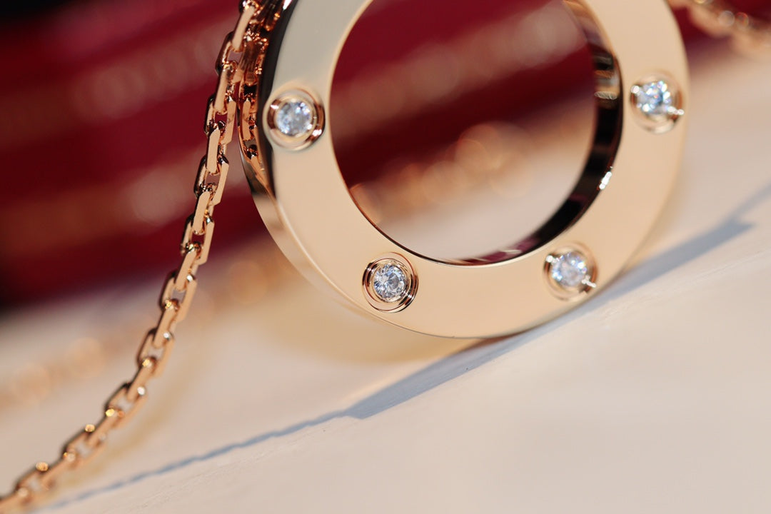 CARTIER LOVE NECKLACE 16MM 6 DIAMONDS PINK GOLD