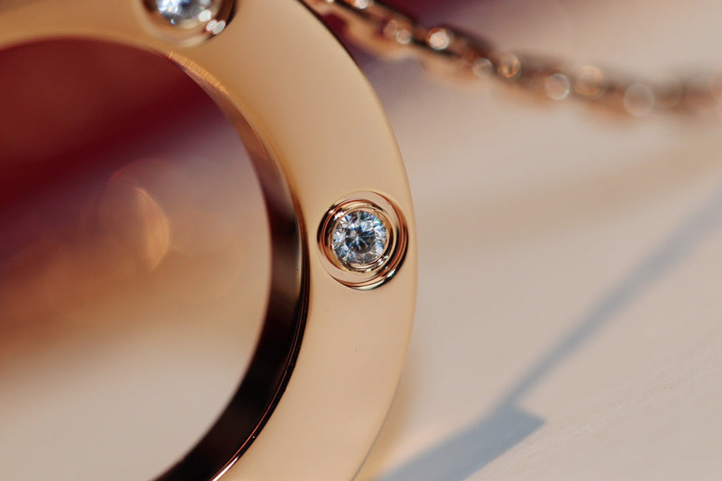 CARTIER LOVE NECKLACE 16MM 6 DIAMONDS PINK GOLD