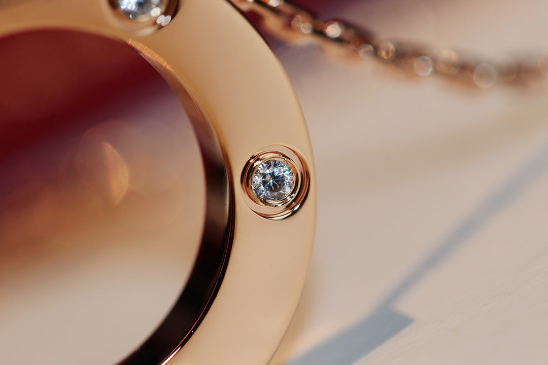 CARTIER LOVE NECKLACE 16MM 6 DIAMONDS PINK GOLD