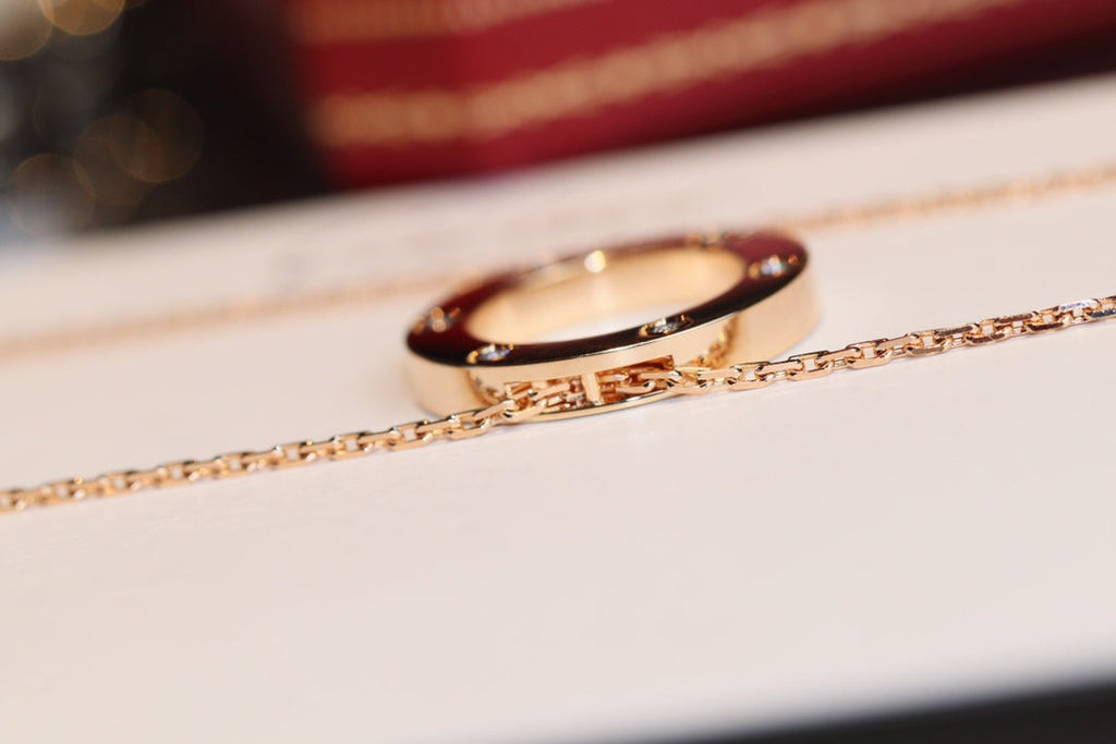 CARTIER LOVE NECKLACE 16MM 6 DIAMONDS PINK GOLD