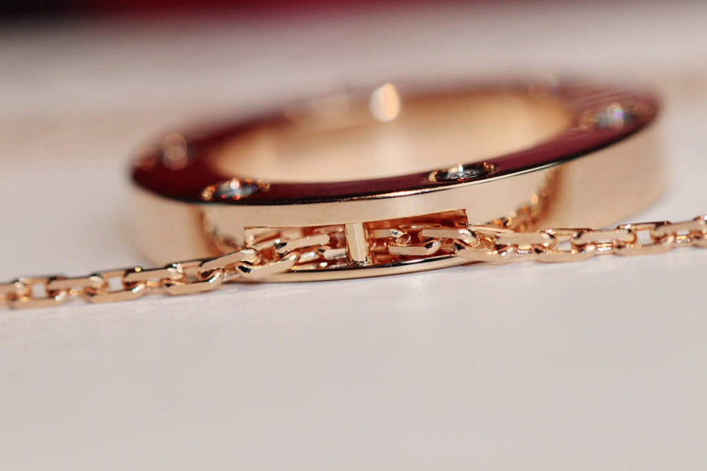 CARTIER LOVE NECKLACE 16MM 6 DIAMONDS PINK GOLD