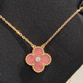 Van Cleef & Arpels CLOVER RHODONITE 1 DIAMOND PINK GOLD NECKLACE